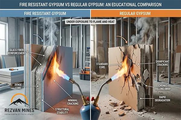 Fire Resistant Gypsum vs Regular Gypsum 1 الجبس المقاوم للحريق مقابل الجبس العادي
Key Differences Between Fire Resistant Gypsum and Regular Gypsum