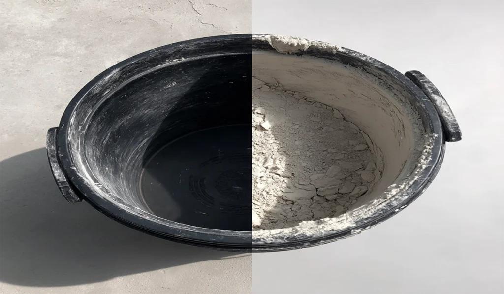 Gypsum Plaster Setting Time: How to Control It on Site 3 Clean mixing bucket compared with one holding set plaster residue
