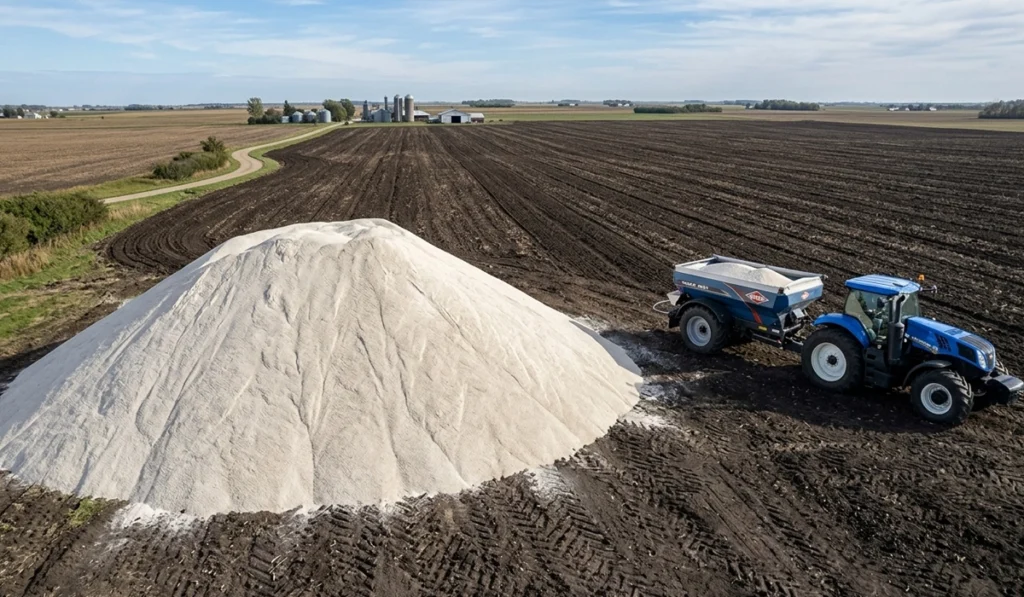 Agricultural Gypsum: What It Does for Soil, and What It Does Not 2 Crushed and screened agricultural gypsum ready for spreading