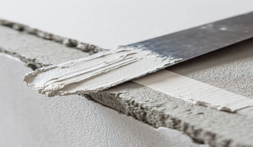 Gypsum Plaster vs Gypsum Board: Which System Your Project Needs 3 Joint tape and jointing compound applied to a gypsum board joint